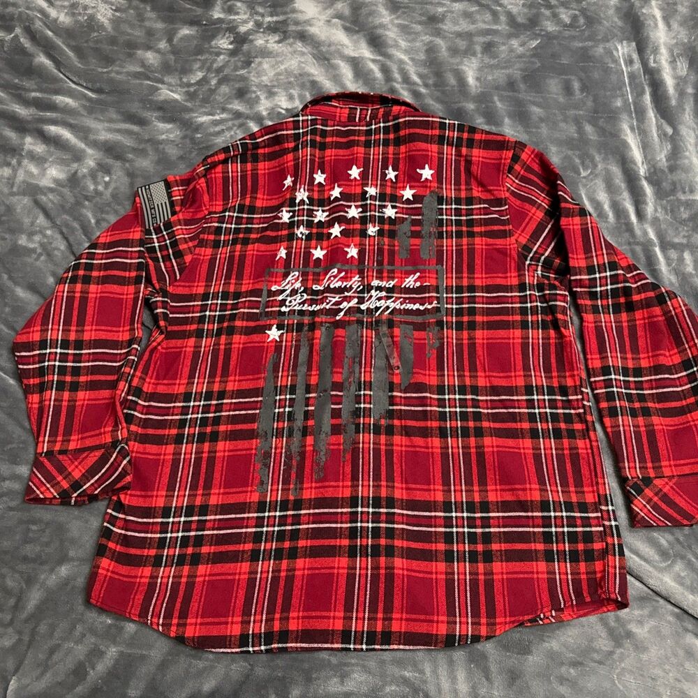 Howitzer Patriot MFG Button Up Shirt Mens 2XL Red Flannel Plaid Military Grunt